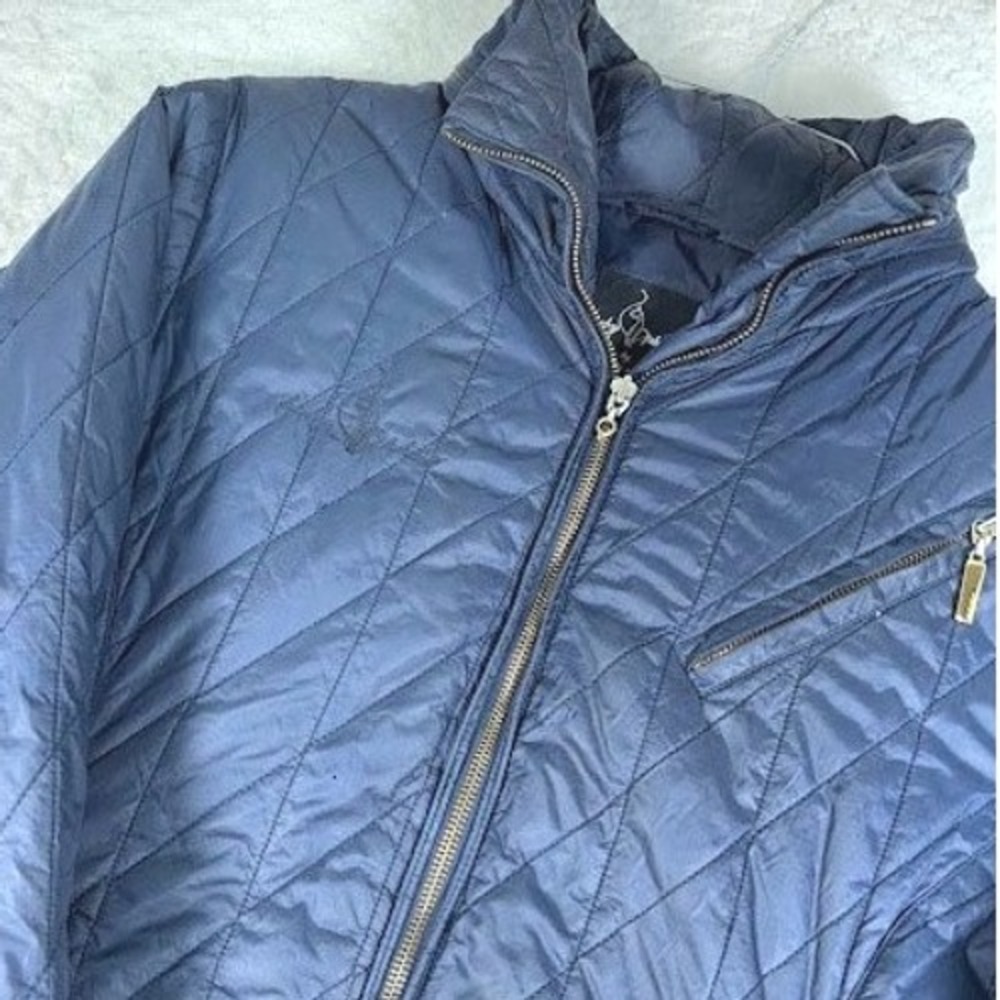 VTG Y2K Baby Phat Quilted Puffer Jacket Womens L Navy Blue Kimora Lee Simms Hood